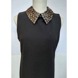 Betsey Johnson Black Sleeveless Lined A-Line Dress with Embellished Collar Sz 8